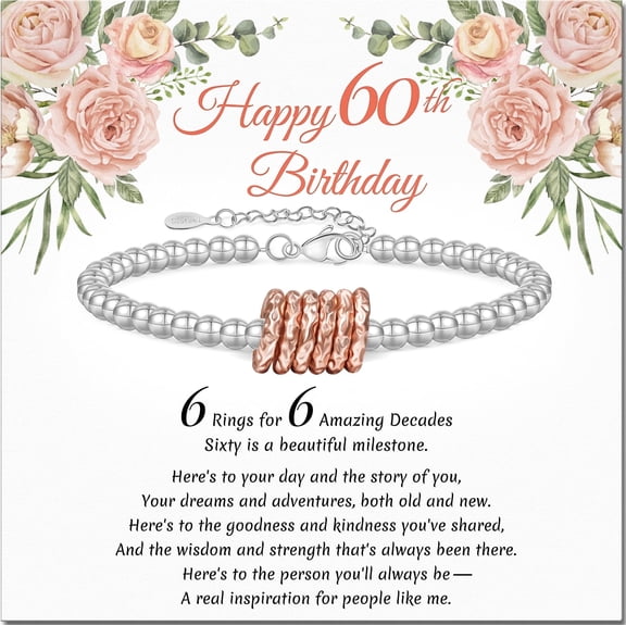 60th Birthday Gifts for Women Silver Ring Bracelet Birthday Gifts for Mom Daughter Grandma Sister Friends Coworker