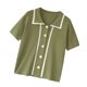 thumbnail image 4 of Camiseta de mujer Blusa de solapa delantera con botones Blusa suelta de manga corta para niña, Verde kenally AP001518-02B, 4 of 7