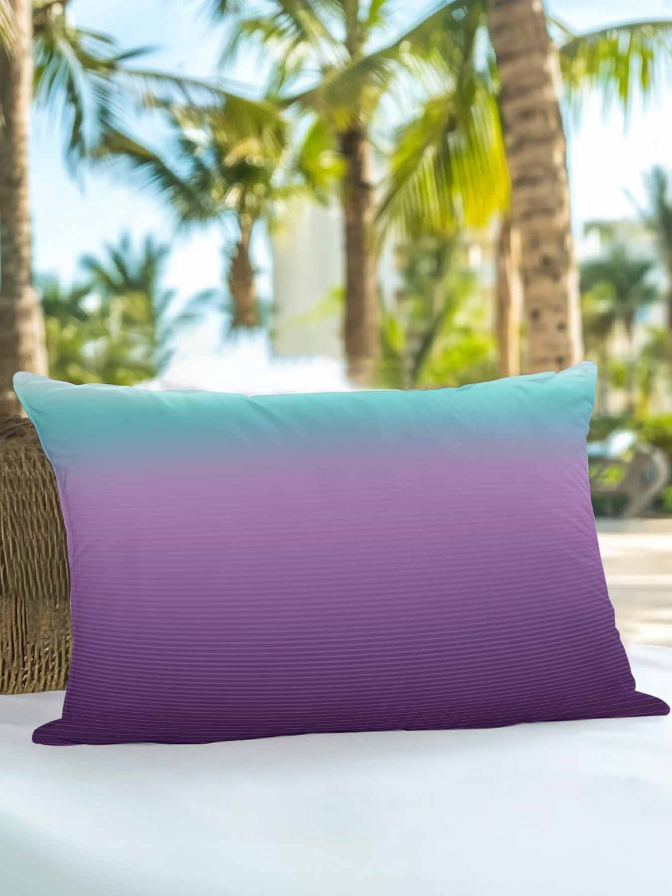 1 Pack Outdoor Throw Pillow, Teal Purple Ombre Waterproof Pillow with Insert Included, Modern Geometric Striped Abstract Art Decorative Accent Cushion Lumbar Pillows for Patio Porch, 12 x 20 In