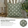 thumbnail image 4 of Fabdivine's Decorative Hand Block Print Pillow Cover for Living Room, 16"X16", Green, Dhruv, 4 of 8