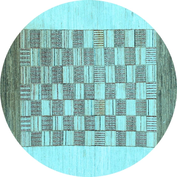 Ahgly Company Indoor Round Checkered Light Blue Modern Area Rugs, 7' Round