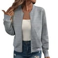 thumbnail image 3 of YUGYXL Womens Casual Full Zip Jacket Trendy Stand Collar Bomber jackets Casual Solid Color Textured Soft Outwear Lightweight Outdoor Coat 2025 Gray,L, 3 of 8