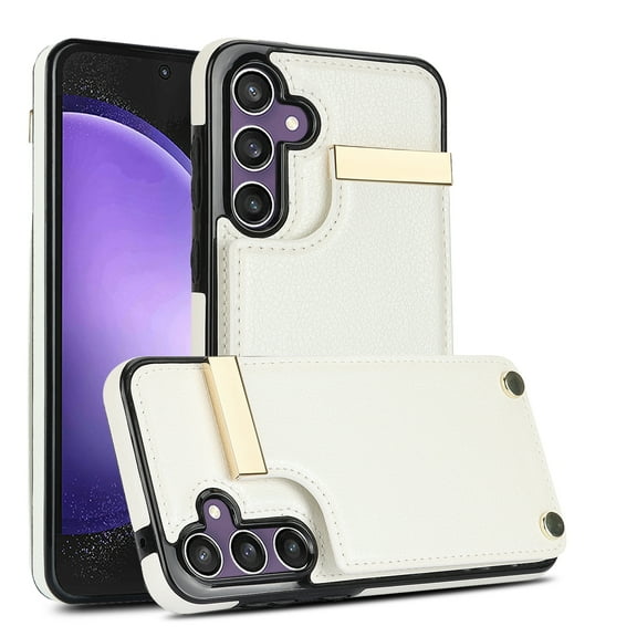 Allytech Wallet Case for Samsung Galaxy S24, Case with Card Holder & Magnetic Buckle, RFID Blocking PU Leather Shockproof Anti-Fingerprint Anti-Fall Protective Case for Women Men, White