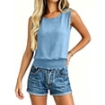 thumbnail image 6 of ClodeEU Women's Round Neck Sleeveless Blouson Tank Top,Casual Solid Color Summer Shirt with Elastic Waist Light Blue,Women's Plus S, 6 of 7
