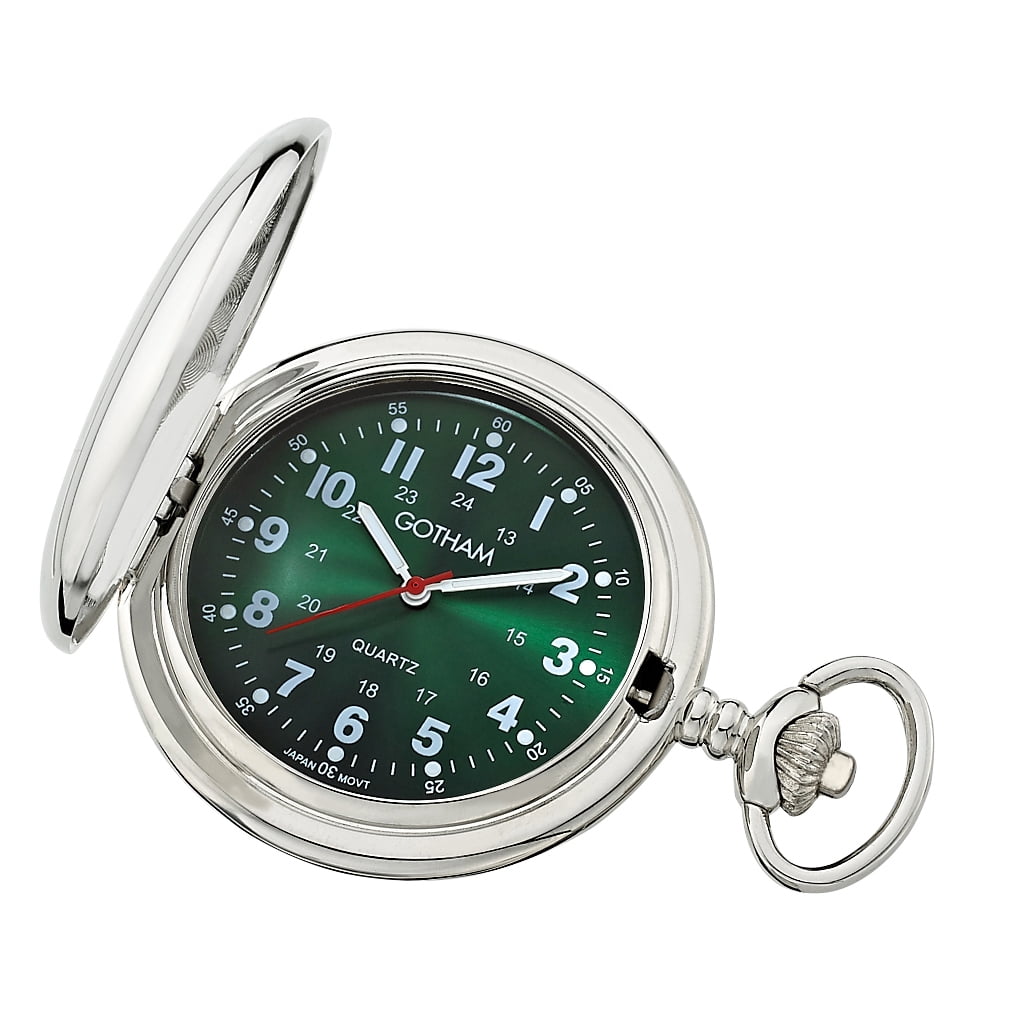 Gotham Men's SilverTone Polished Finish Covered Quartz Pocket Watch