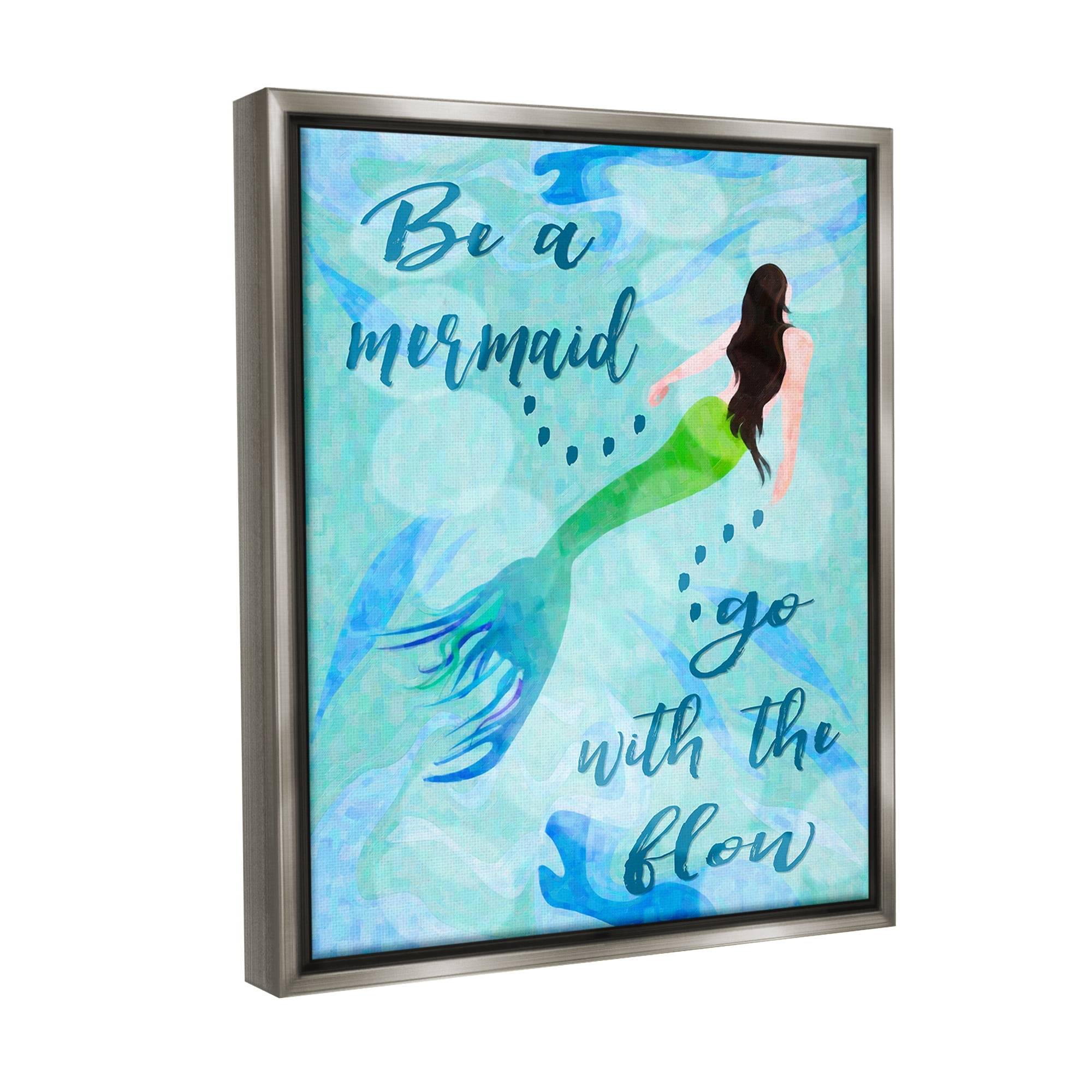 Stupell Industries Go With Flow Mermaid Abstract Painting Gray Floater Framed Canvas Art Print Wall Art, 25 x 31