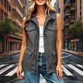 thumbnail image 4 of Women's Casual Cargo Vest Zip Up Sleeveless Drawstring Waist Utility Waistcoat Multi Pockets Outdoor Travel Layering Gilet Jacket Gray, 4 of 7