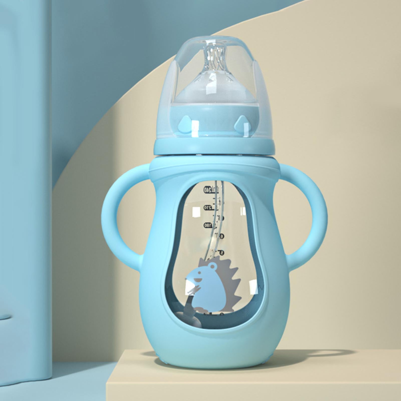 Glass Baby Drink Bottles with Straw Baby Milk Feeder Set with Silicone  Cover Anti-drop Child Feeding Bottle Glass Baby Bottle