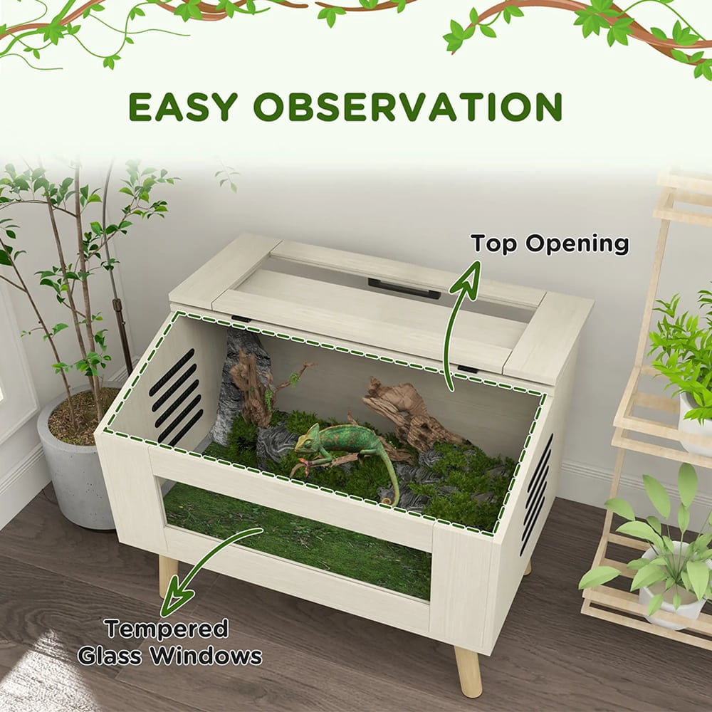 Barara King 29 Gallon Reptile Tank, Top Opening Reptile Enclosure with Glass Windows