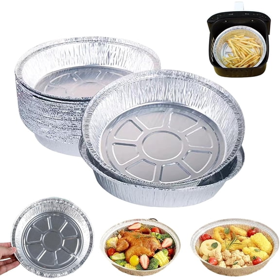 Reusable Aluminum Foil Air Fryer Liners, Non-Stick Round Oil-Proof Baking Sheets, Multi-Use Parchment Paper for Air Fryer, Steamer, Oven, Grill & Microwave Cooking (50Pcs, 8in)