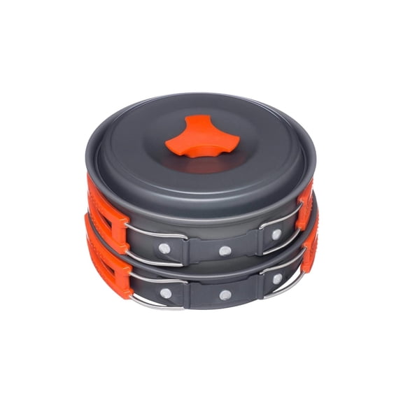 Portable Outdoor Camping Cookware Set for Backpacking, Hiking, and Picnics with Foldable Handles and Nestable Design(Orange)