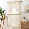 thumbnail image 2 of THD Pixie Floral Lace - Sheer 3 Piece Kitchen Curtains Set, Window Swag Valance + 36 inch Tiers Set (Linen Taupe), 2 of 4