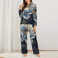 thumbnail image 2 of Pofeuu Blue Golden Dream Lotus Print Womens Pajamas Set Long Sleeve Sleepwear Button Down Nightwear Soft Pj Lounge Sets Button Down Pajamas Women-X-Large, 2 of 7