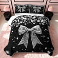 thumbnail image 2 of Erosebridal Cute Bow Bed Spread Queen, Girls Sparklings Print Queen Coverlet Set, Black Reversible, Silver Black, 3 Pieces (1 Quilt and 2 Pillowcases), 2 of 7