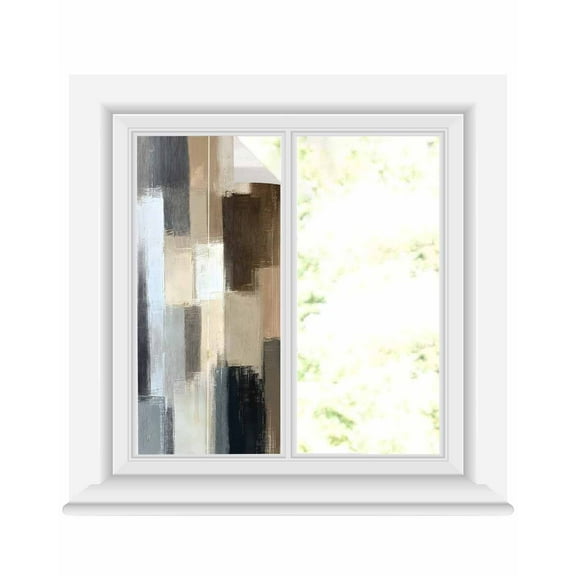 Window Privacy Film Modern Grey Brown Stained Glass Window Film Decorative Sun Block Window Cover Abstract Oil Painting Color Blocks Window Clings Static Adhesive Sticker for Bathroom 17.7"x39.3"