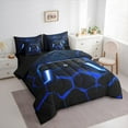 thumbnail image 3 of jejeloiu Gaming Bedding Comforter Set 7-Piece,Blue Game Console King Bedding Sets,Geometric Geometric Hexagon Bed Sheets For Boy,Microfiber Room Decor Reversible, 3 of 8