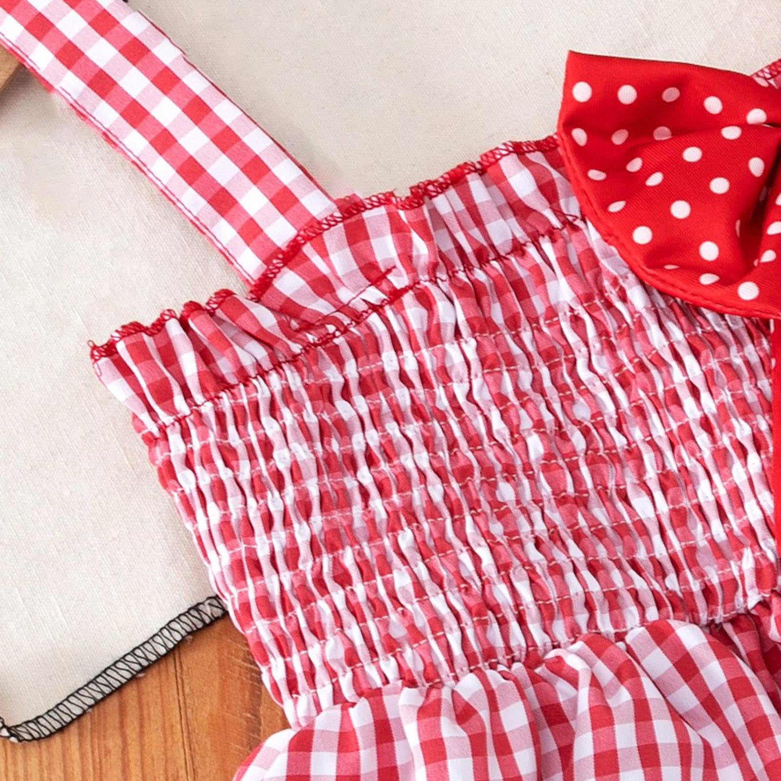 Faraee Toddler Baby Girl Summer Clothes Plaid Strawberry Sleeveless Smocked Tank Tops Bottom Shorts Set Linen Outfit Set 2t 3t 4t 5t 6t 7t Red