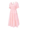 thumbnail image 5 of Womens Dresses Bohemian Summer Plaid Puff Sleeve Ruffle Flowy Beach Midi Dress, 5 of 7
