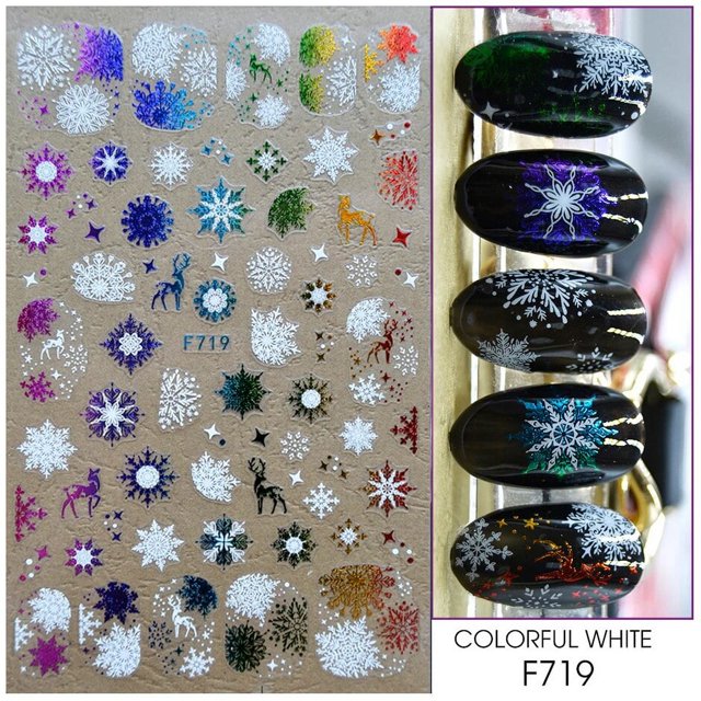 Pegatina de uñas de copo de nieve con purpurina dorada 3D, suéter blanco reflectante de invierno, Estrella bailarina, árbol de Navidad, lámina de aluminio, puntas de calcomanía de Año Nuevo