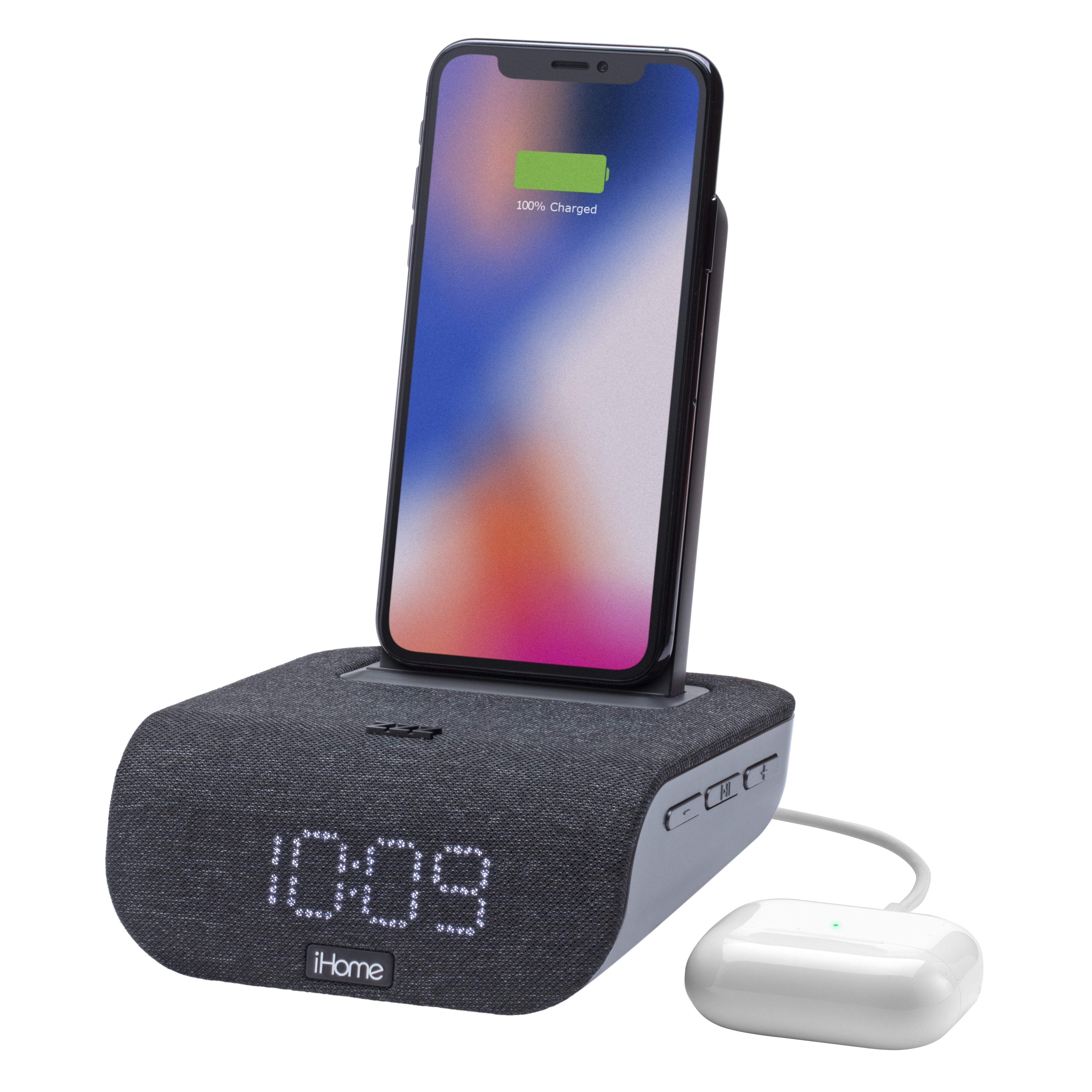 iHome TIMEBASE iBTW20 Dual Charging Bluetooth Alarm Clock with Wireless