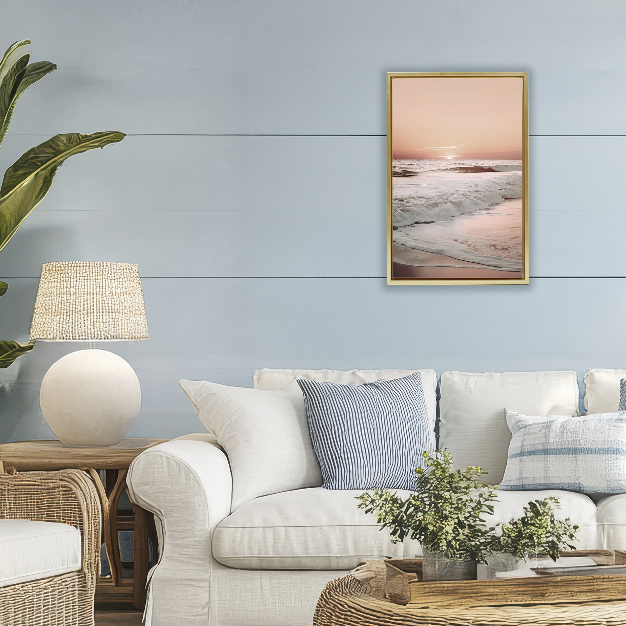 Apricot Beach View Gold Framed Floater Canvas Wall Art, design by Decent Exposures