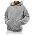 thumbnail image 1 of FOCUSNORM Men Winter Hoodie Polar Fleece Solid Color Hooded Sweatshirt, 1 of 9