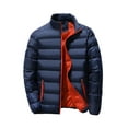 thumbnail image 1 of Innerwin Down Coats Color Block Men Winter Warm Jacket Work Stand Collar Business Coat Navy Blue 3XL, 1 of 2