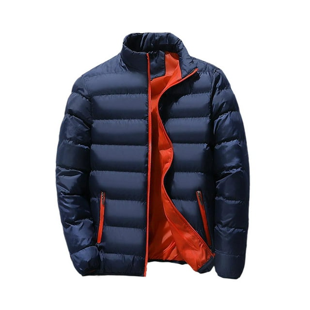 Innerwin Down Coats Color Block Men Winter Warm Jacket Work Stand Collar Business Coat Navy Blue S