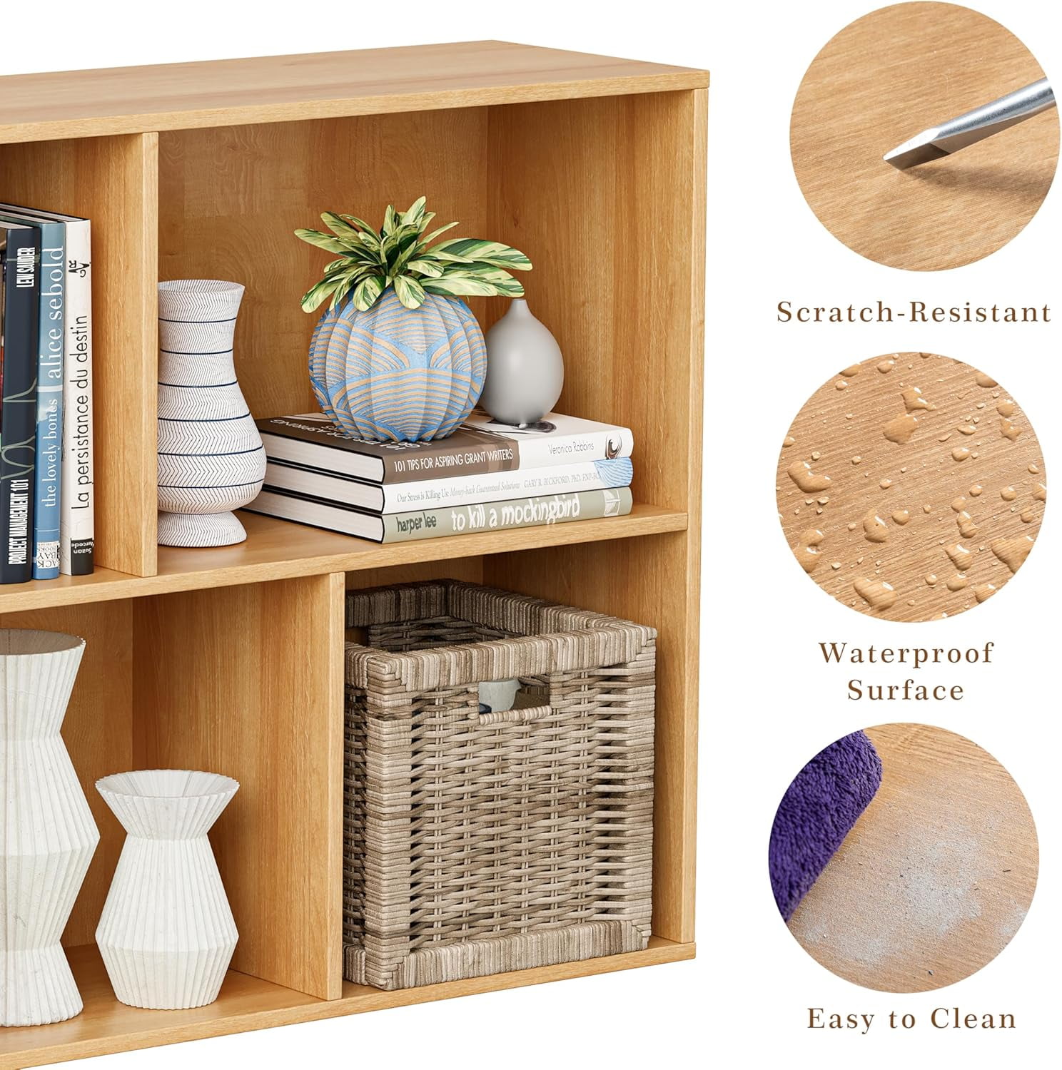 Anhdah 5 Cube Storage Organizer, Cube Bookcase Closed Back Panel Bedroom, Living Room, Home Office, Closet Bookshelves Natural Oak