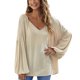 thumbnail image 1 of Blusa de ajuste casual con cuello en V y manga larga con cordón para mujer de moda para citas en la oficina Albaricoque M, 1 of 8