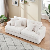 JERFIT Modern Corduroy 3-Seater Sofa with Throw Pillows, Comfortable Upholstered Couch for Living Room, Apartment, Office, White