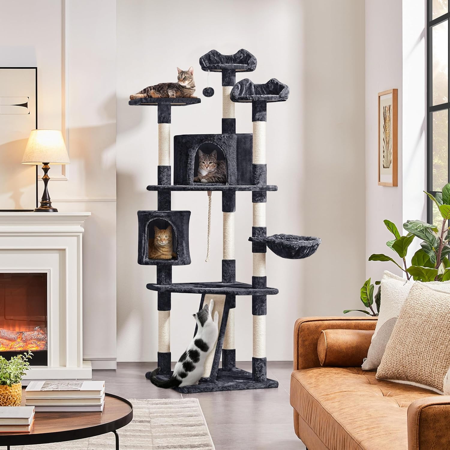 Libra  79 in Cat Tree Tower, Multilevel Cat Trees Plush Covered Cat Tower with 2 Extra Large Condos, Comfy Basket, Sisal Scratching Posts