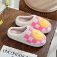 thumbnail image 2 of Cute Checkered Slippers Men & Women's Funny Face Fluffy House Home Outdoor Shoes - Memory Foam, Warm, Plush Bedroom Slippers for Winter Size 6, 2 of 8