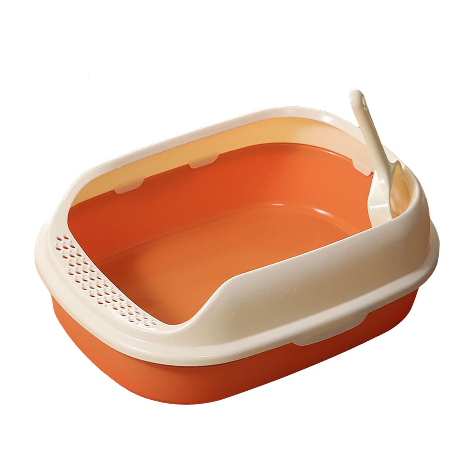Cat Open Top Pet Litter Tray Portable High Sided Semi Closed Cat Sand Orange