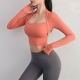 thumbnail image 2 of Camiseta deportiva con cojín en el pecho para mujer, camisas de manga larga Pra Speed Up, ropa corta elegante para danza y Yoga, cinturilla pequeña para gimnasio, 2 of 5