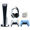 Sony Playstation 5 Disc Version Console (Japan Import) with Extra Blue Controller and White PULSE 3D Headset Bundle with Cleaning Cloth