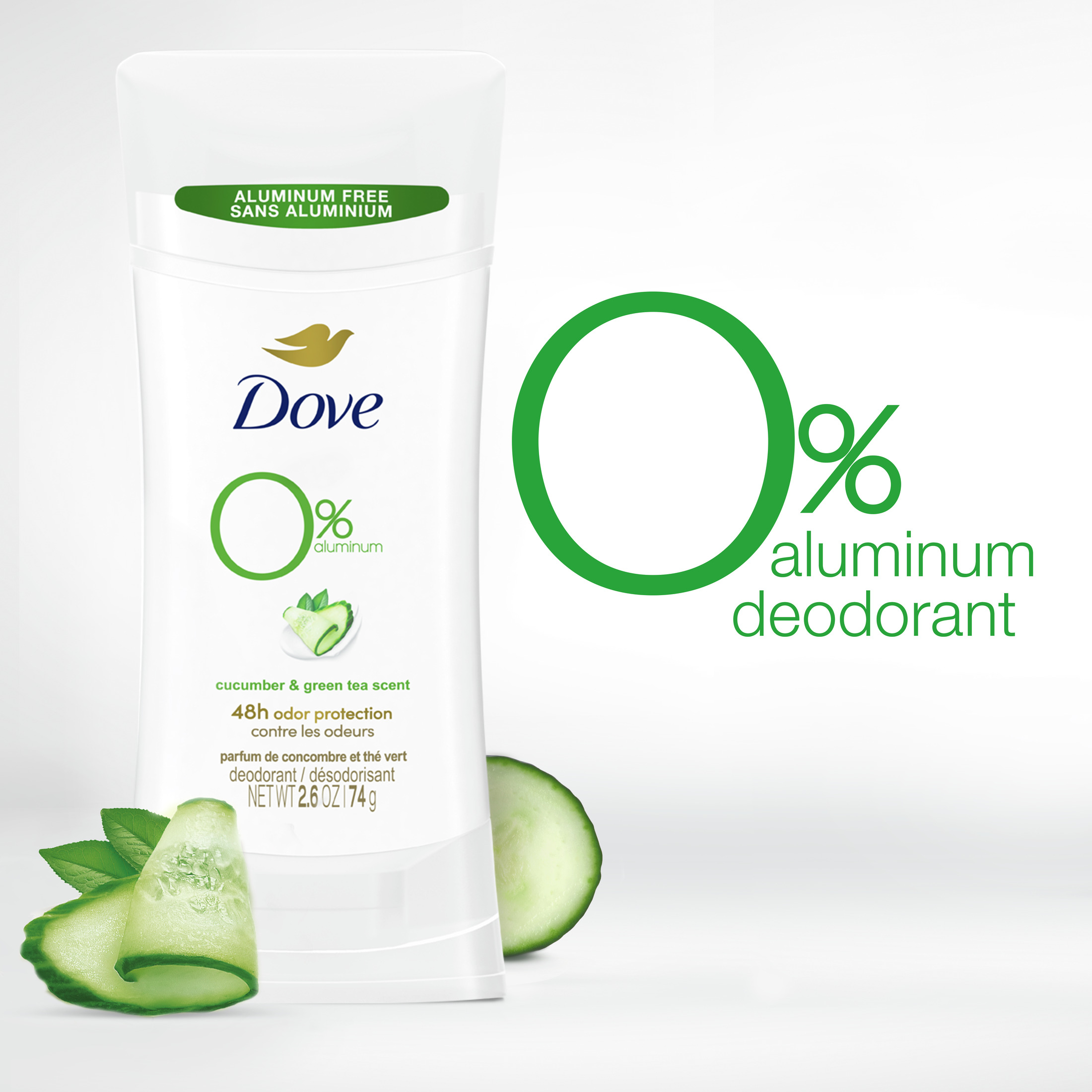 Dove 0% Aluminum Women's Deodorant Stick, Cucumber and Green Tea, 2.6 oz - image 4 of 10