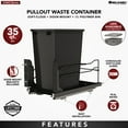 thumbnail image 4 of Rev-A-Shelf 53WC-1535SCDM-118 35 Qt Pullout Waste Container Trashcan, Black, 4 of 11