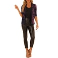 thumbnail image 2 of INSPIRE CHIC Women's Shinny Sequin Open Front Collarless 3/4 Sleeve Velvet Cardigan XS Blue Purple, 2 of 6
