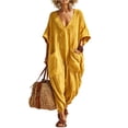 thumbnail image 2 of Jumpsuit for Women - V Neck Jumpsuit Casual Summer Loose Fit Long Pants with Pockets Yellow M, 2 of 4