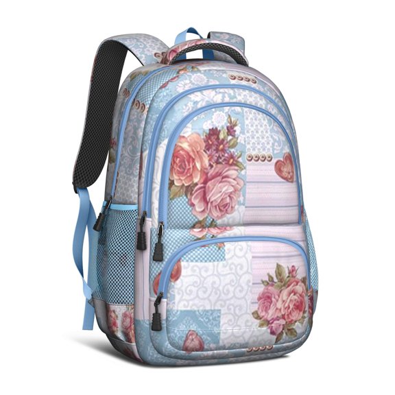 Pioneer Flower Backpack for School,Cute School Bag,Schoolbag with Adjustable Shoulder Straps & Padded Back,16.9 Inch
