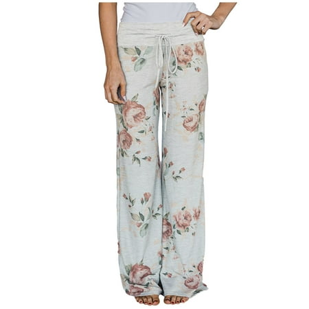 

Staron Women s Comfy Casual Pajama Floral Print Drawstring Lounge Wide Leg Pants