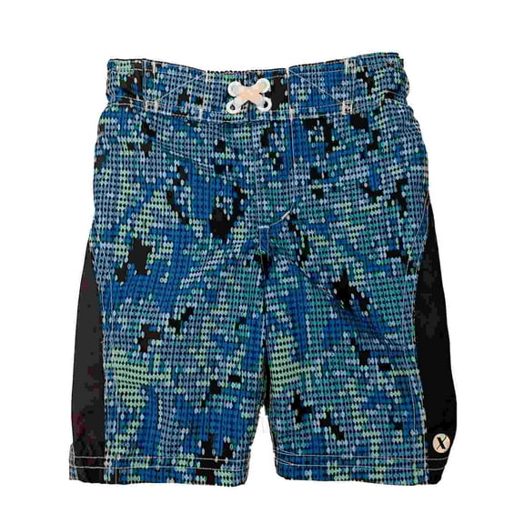 Boys Blue & Black Pixel Print Swim Trunk Board Shorts XX-Small (4-5)