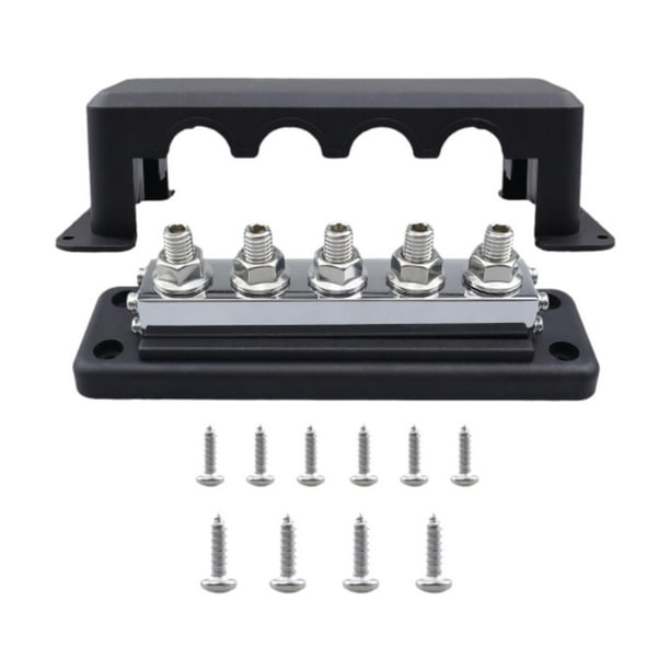 Bloque de distribución de energía de barra colectora, máx. 300 V, 600 a, bloque de distribución de terminales de 5 postes para remolque, camión, yate, Negro