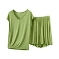 thumbnail image 2 of Viluyesy Tops Elastic Waist Short Pants 2PC Women Round Neck T-Shirt and Shorts Set Relaxed Shirt and Shorts Sets Two PC Green Size M, 2 of 3