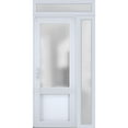 thumbnail image 2 of Front Exterior Prehung FiberGlass Door Frosted Glass / Manux 8422 White Silk / Side and Top Exterior Window / -W30+16" x H80+14"-Right-hand Inswing, 2 of 5
