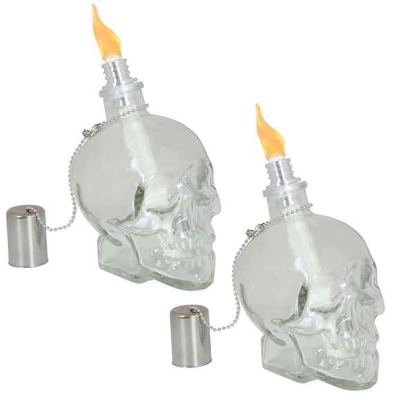 Sunnydaze Grinning Skull Glass Tabletop Torches - Clear - Set of 2