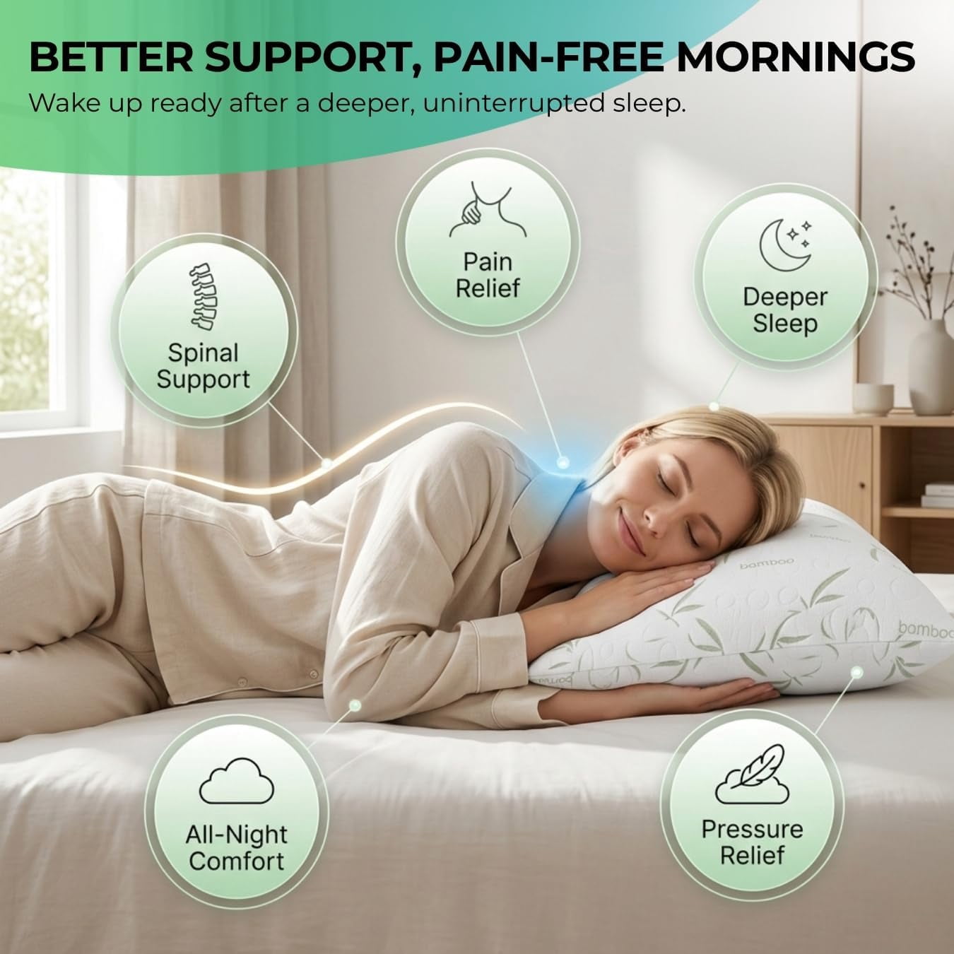 Sacred Thread Rayon Derived from Bamboo Cooling Pillow Filled with 100% Shredded Memory Foam. Adjustable Firmness. Rayon Derived from Bamboo Pillow (White) (1 Pack) (Queen)