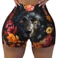 thumbnail image 2 of Honeii Colorful Floral Black Dog Print Women's Workout Shorts, Gym Shorts for Active Wear, Sports Shorts,Women's Running Shorts,Quick Dry Athletic Shorts-Large, 2 of 8