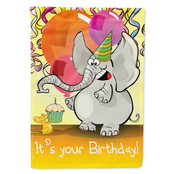 Carolines Treasures APH7228CHF Happy Birthday Elephand Flag Canvas House Size  Large multicolor